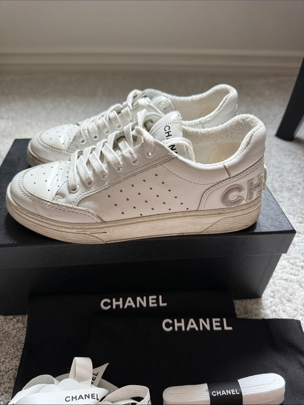 Chanel White Sneakers 38.5